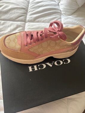 Coach Pink and Beige Signature Runner Sneaker